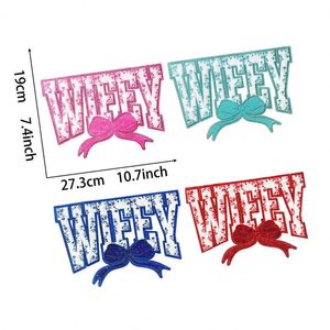 Nouvel arrivage : Patch thermocollant en chenille et sequins brodés, motif 'Wifey' avec nœud, grande taille 10,7 pouces/27,3 cm - Product Image 1