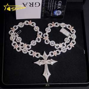 Nuovo arrivo glassato 925 argento Moissanite cubano catena <span class=keywords><strong>con</strong></span> ciondolo a croce di lusso uomini Infinity Cuban Link Moissanite gioielli - Product Image 2