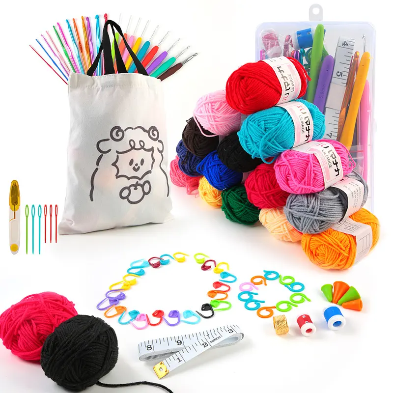 Crochet Kit Knitting Fios Bola Agulhas Crochet Gancho Set Acessórios com Saco De Lona