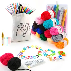 Crochet Kit Knitting Yarn Ball Needles Crochet Hook Set Accessories with Canvas Bag