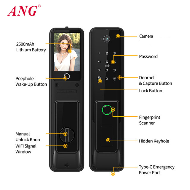 ANG Push Pull Door Lock with Camera 5050 Mortise Automatic Remote Digital Fingerprint Smart Lock Works with Tuya · image 4