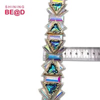 Nouvelle Bande de Strass Triangle en Résine AB Colorée avec Cadre Doré pour Costumes de Carnaval, Vêtements et Accessoires de Chaussures