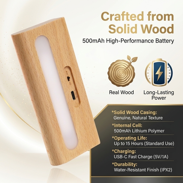 Eco-Friendly Solar Motion Sensor Square Mini Warm White Wood Light 500mAh Battery Wireless Wall Mount Decor Lamp for Modern Home