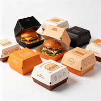 Boîte à hamburger biodégradable personnalisée en papier kraft, conteneur à clapet résistant à la graisse, emballage jetable pour la restauration rapide, vente en gros