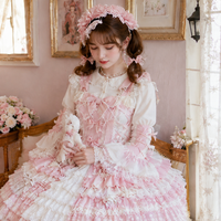 Jupe de princesse Lolita rose magnifique, style poupée, artisanat ancien et raffiné, robe de tous les jours, costume de cosplay pour fête d'anniversaire adulte