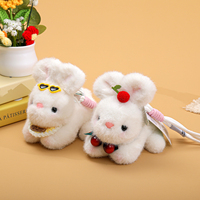 Kacamata Novelty dan Gantungan Kunci Kelinci Plush Dekorasi Ceri Aksesoris Kelinci Putih Lembut Mainan Mini untuk Tas Sekolah