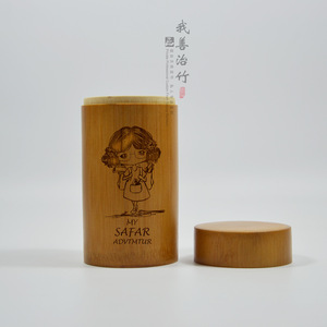 Bamboo Tea Canister Wooden Lid Carved Cartoon Girl Design For Tea Storage Chongqing Origin LyC00251532 - Product Image 4