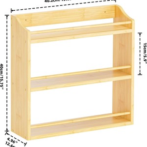 Bamboo Spice <b>Rack</b> 3 Tier With Glass Jars For <b>Kitchen</b> Storage Minimalist Design - Product Image 5