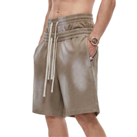 Shorts décontractés pour hommes en coton 100% 320G, style vintage délavé, avec taille élastique et cordon de serrage, double taille, streetwear, OEM