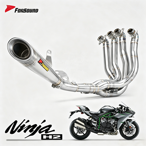 Système d'échappement complet pour <span class=keywords><strong>moto</strong></span> <span class=keywords><strong>Kawasaki</strong></span> H2 <span class=keywords><strong>H2R</strong></span> H2SX, <span class=keywords><strong>prix</strong></span> de gros usine Forsound, en titane coloré effet flamme, tuyau de course - Product Image 1