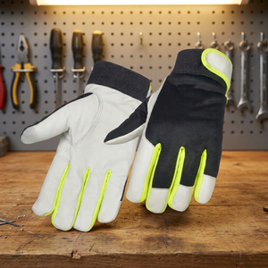 Guantes de Seguridad de Cuero Blanco y Amarillo con Puntas Antideslizantes y Muñequera Elástica para Uso General - Product Image 4