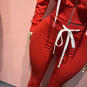 Conjunto de dos piezas para mujer: Sudadera con capucha y cremallera de <span class=keywords><strong>moda</strong></span>, corte ajustado, con bolsillos, y pantalones micro acampanados. - Product Image 6