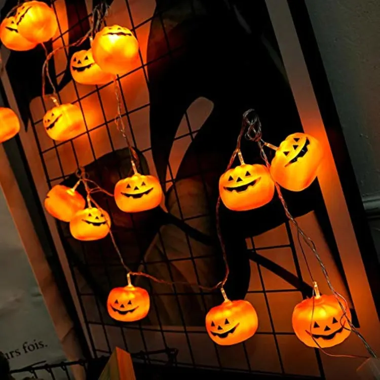Guirnalda de luces 3D para Halloween, farol de calabaza, luz parpadeante de paisaje, Lámpara decorativa de hadas, iluminación para fiestas y vacaciones