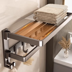 طقم رفوف وحاملات مناشف TIEBA من الألومنيوم العصري بلون رمادي داكن، يثبت على الحائط، صديق للبيئة ومتين، إكسسوارات حمام - Product Image 3