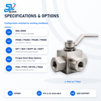 Katup Bola Berulir 3 Arah Manual 500 Bar Stainless Steel L Port Tekanan Tinggi untuk Sistem Hidrolik dan Peralatan Minyak dan Gas