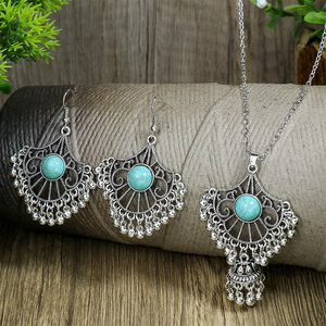 Bohemian Jewelry <b>Set</b> <b>Necklace</b> And Earrings Alloy Antique <b>Silver</b> Plated Geometric Pendant Women's Party Fashion Jewelry - Product Image 2