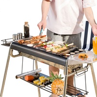 Ensemble complet de barbecue extérieur en acier inoxydable épaissi, compatible charbon et alcool, avec grille, panier de rangement, planche à assaisonnement et poêle à frire