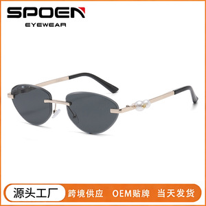 Rimless Cat Eye <b>Sunglasses</b> <b>Gradient</b> Purple Lenses UV400 Women Elegant Sun Protection - Product Image 5