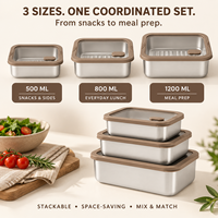 Boîte à lunch Shangwey en acier inoxydable 304 avec couvercle en verre transparent et bord orange, étui de rangement alimentaire portable, idéal pour la cuisine, le travail et les pique-niques