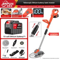 Tondeuse à gazon sans fil Bapuxi au lithium-ion, débroussailleuse électrique multifonction pliable à hauteur de coupe réglable