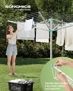 Séchoir à linge d'extérieur moderne en aluminium à double niveau, hauteur réglable, corde de 50 m, 5 pinces à linge - Product Image 2