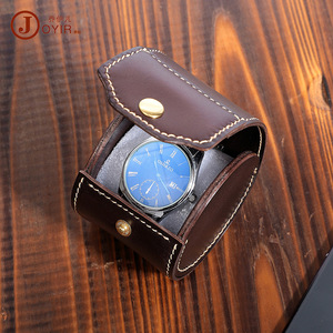 Joyir Genuine Leather <b>Watch</b> Box Round 7x8.5x8.5 Storage <b>Case</b> For Mechanical <b>Watches</b> Vintage Jewelry Packaging - Product Image 2