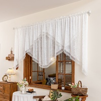 Cortina de Cocina de Encaje Blanco Francés con Diseño Floral y Arco Jacquard para Ventana de Guillotina, Producto Terminado Corto