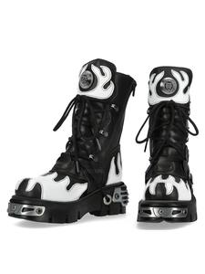 Stivali da Moto con Rivetti Multicolore, Nuovi Stivali Punk Rock da Strada con Tacco Spesso, Stivali Gotici con Fibbia e Rivetti a Fiamma - Product Image 1