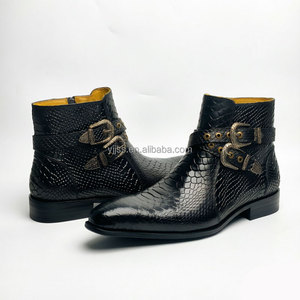 <span class=keywords><strong>Bottines</strong></span> Chelsea pour homme en cuir de luxe à motif <span class=keywords><strong>python</strong></span> rouge, avec double boucle décorative et fermeture éclair latérale, Botas Para Hombre - Product Image 4