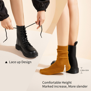 Bottes d'hiver pour femmes en cuir PU imperméable, rose, à lacets, bottes tendance pour femmes, chaussures en gros - Product Image 4