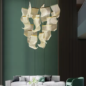Dispositivo di moda in seta moderna scala in acrilico <span class=keywords><strong>lampadari</strong></span> a soffitto a Led luce pendente <span class=keywords><strong>per</strong></span> soggiorno - Product Image 3