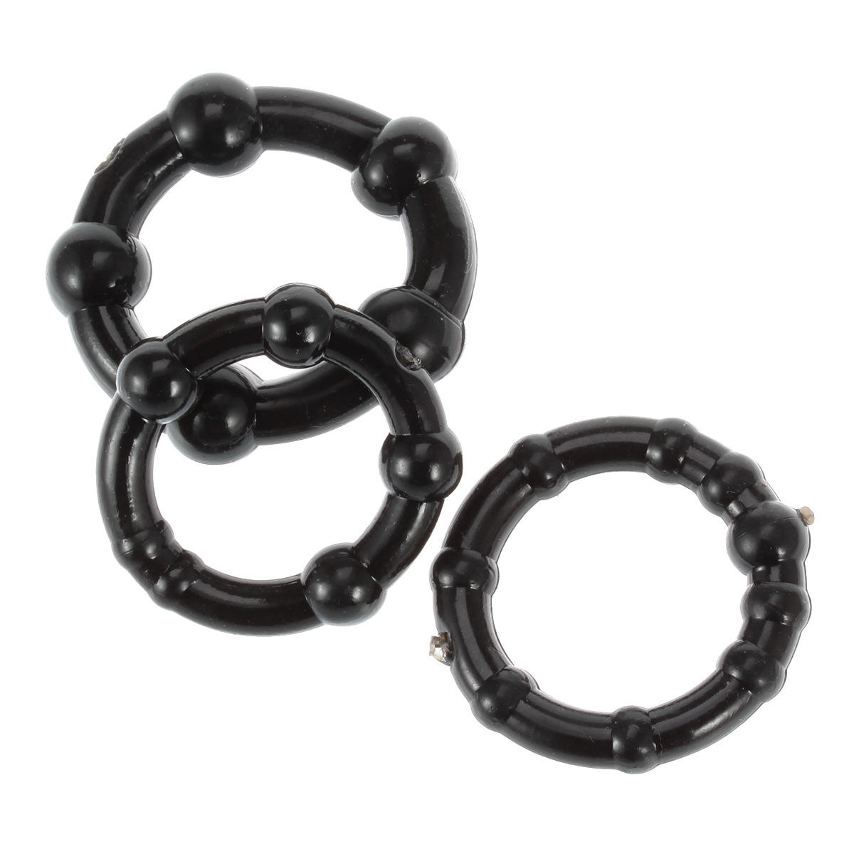 3 anneaux de perles noires