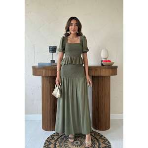 ชุดผ้าลินินสีกากีขายส่งสำหรับผู้หญิง เสื้อแขนสั้นสไตล์ Prairie Chic ระบายอากาศได้ดี พร้อมกระโปรง ชุดสองชิ้น - Product Image 4