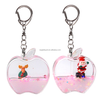 Porte-clés en plastique en forme de pomme rose, rempli de liquide, avec flotteurs en résine Père Noël et renne, confettis scintillants à l'intérieur, idéal pour les cadeaux