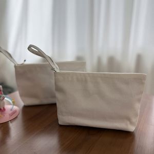 Pochette à monnaie et trousse de maquillage en toile blanche pure avec fermeture éclair, sur mesure, portable, simple, sac à main DIY pour les voyages, l'usage quotidien et les événements - Product Image 1