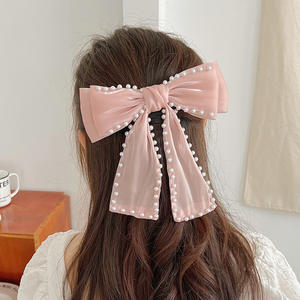 CLARMER – pince à <span class=keywords><strong>cheveux</strong></span> en soie pour femmes, style simple, <span class=keywords><strong>couleur</strong></span> unie, brillante, accessoire fait à la main, personnalisé, avec nœud en perle, pour l'été, vente en gros, <span class=keywords><strong>2022</strong></span> - Product Image 1