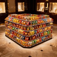 Îlot de présentation de snacks en bois à plusieurs niveaux pour centre commercial, supermarché, taille personnalisée