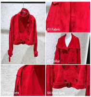 Veste Courte en Daim et Peau de Mouton pour Femme, Col Montant, Double Boutonnage, Manteau Court Automne Hiver, Vêtement d'Extérieur, Vente en Gros OEM