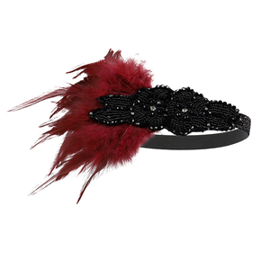 Aksesoris rambut ikat kepala wanita, aksesoris rambut hitam berlian imitasi manik-manik payet ikat rambut <span class=keywords><strong>1920s</strong></span> Vintage Gatsby pesta Headpiece wanita Flapper bulu - Product Image 5