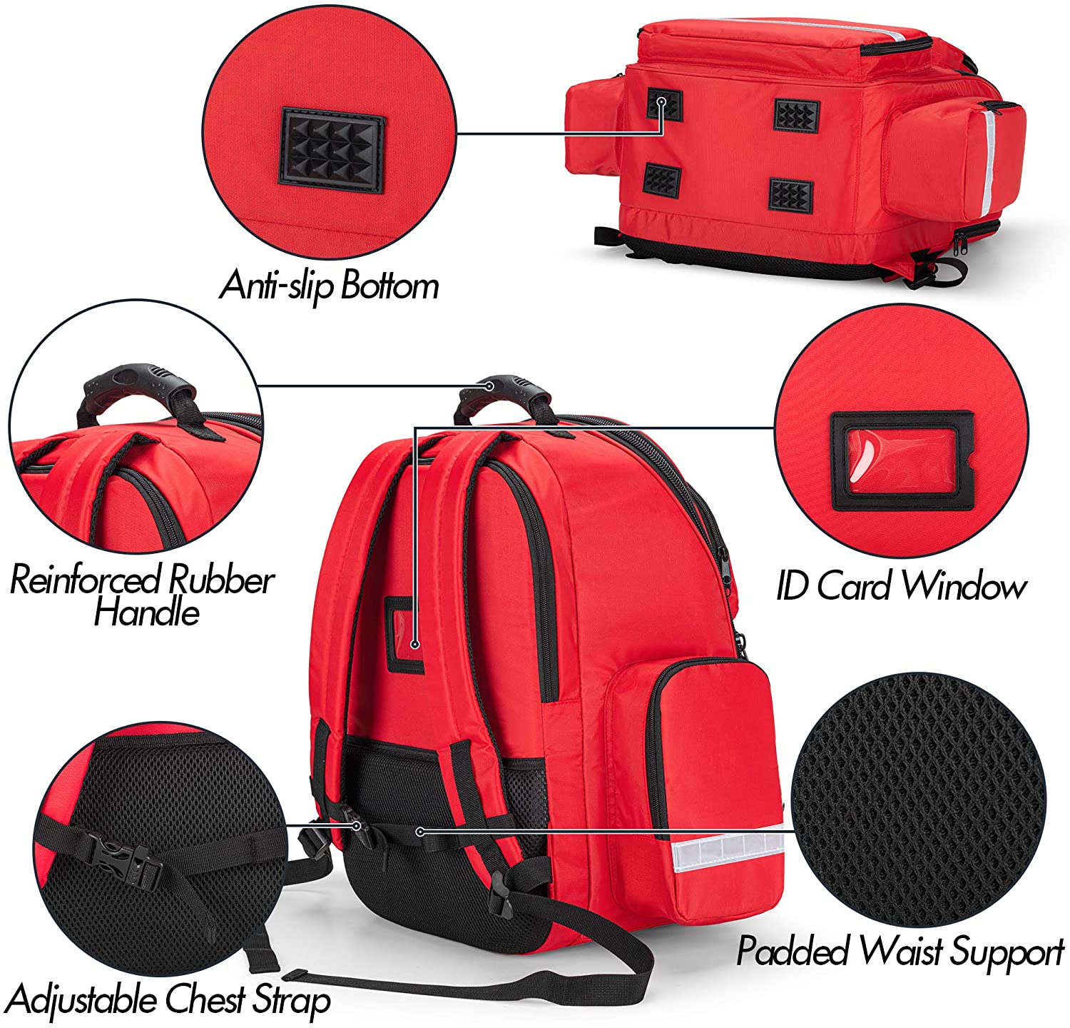 product-750-720 2021 First Aid Medical Emergency Kits Storage Backpack With Padded PE foam liner And Anti-slip Bottom Feet for an emergency