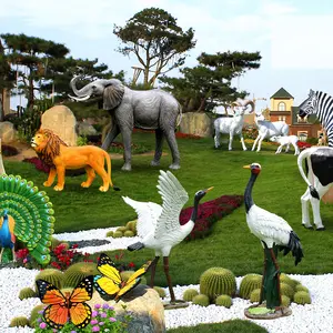 Statues d'animaux safari taille réelle, décoration de jardin extérieur en résine de verre, éléphant, girafe, lion, zèbre, accessoires de décoration de fête