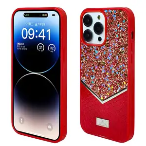 Moda marca caixa do telefone de couro VERMELHO para Iphone 11pro 12 pro 13pro max 14 pro Personalizado 15 Gota caso capa de proteção