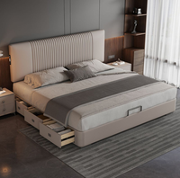 Lit de rangement moderne en cuir de haute qualité et pas cher, taille king, avec cadre en bois et lattes pour meubles de chambre à coucher