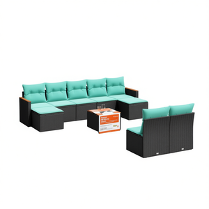 Set di divani da giardino in polyrattan nero da 10 pezzi con cuscini, mobili da esterno, design contemporaneo, stile moderno - Product Image 1