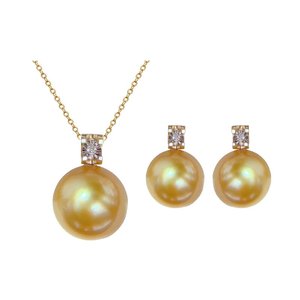 Ensemble de bijoux élégant et luxueux pour femme, inspiré de Diana, avec pendentif boule en or massif 18 carats, incrustation de perles personnalisée - Product Image 3