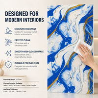 Panneau PVC MORLENX Bleu Blanc Abstrait Effet Marbre UV Haute Brillance Étanche pour Murs d'Accueil