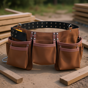 Cinturón de Herramientas de Cuero Sintético Marrón con 13 Bolsillos, Ajustable y Resistente, para Electricistas y Carpinteros - Product Image 2