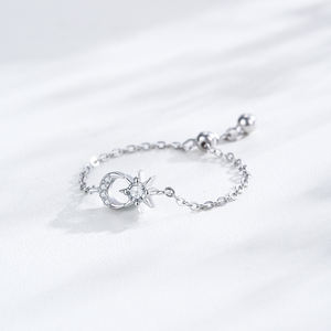 Ailmay Charms 925 Sterling Silver Sun Meet Moon Anillos de cadena ajustables <span class=keywords><strong>para</strong></span> vacaciones y <span class=keywords><strong>citas</strong></span> de mujeres - Product Image 3