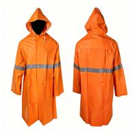 Jas Hujan Berkualitas Tinggi Warna Hijau Zaitun Reflektif Gaya Industrial Bahan PVC Polyester untuk Hiking dengan Tudung