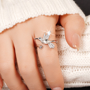 Colorful Hummingbird <b>Open</b> <b>Ring</b> For Women Adjustable Niche Design Fashion Finger Jewelry - Product Image 4